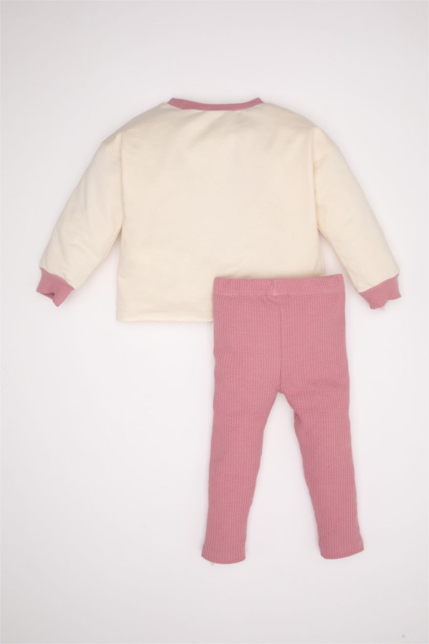 BABY GIRL Ecru Baby Girl Printed Sweatshirt Bottom 2 Piece Set