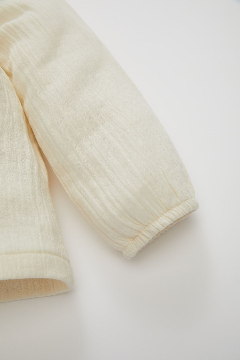 Kız Bebek Ekru Kız Bebek Okul Bebe Yaka Uzun Kollu Düğmeli Muslin Gömlek