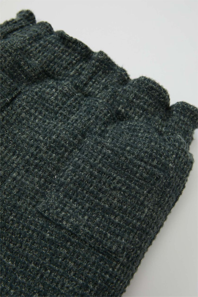 Kız Bebek Koyu Yeşil Melanj Kız Bebek Beli Lastikli Waffle Pantolon