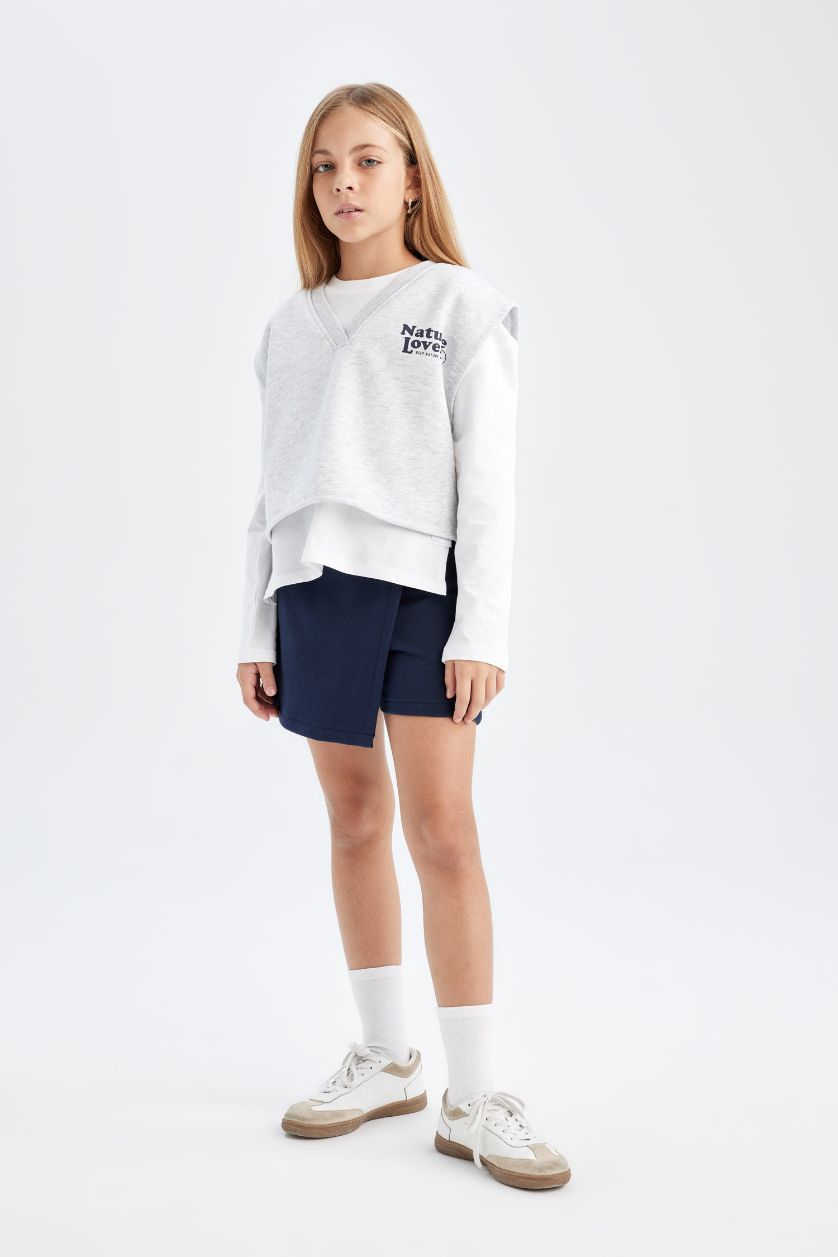 بنات ميلانج رمادي فاتح سيت بناتي تيشيرت وتنورة - 3 قطع