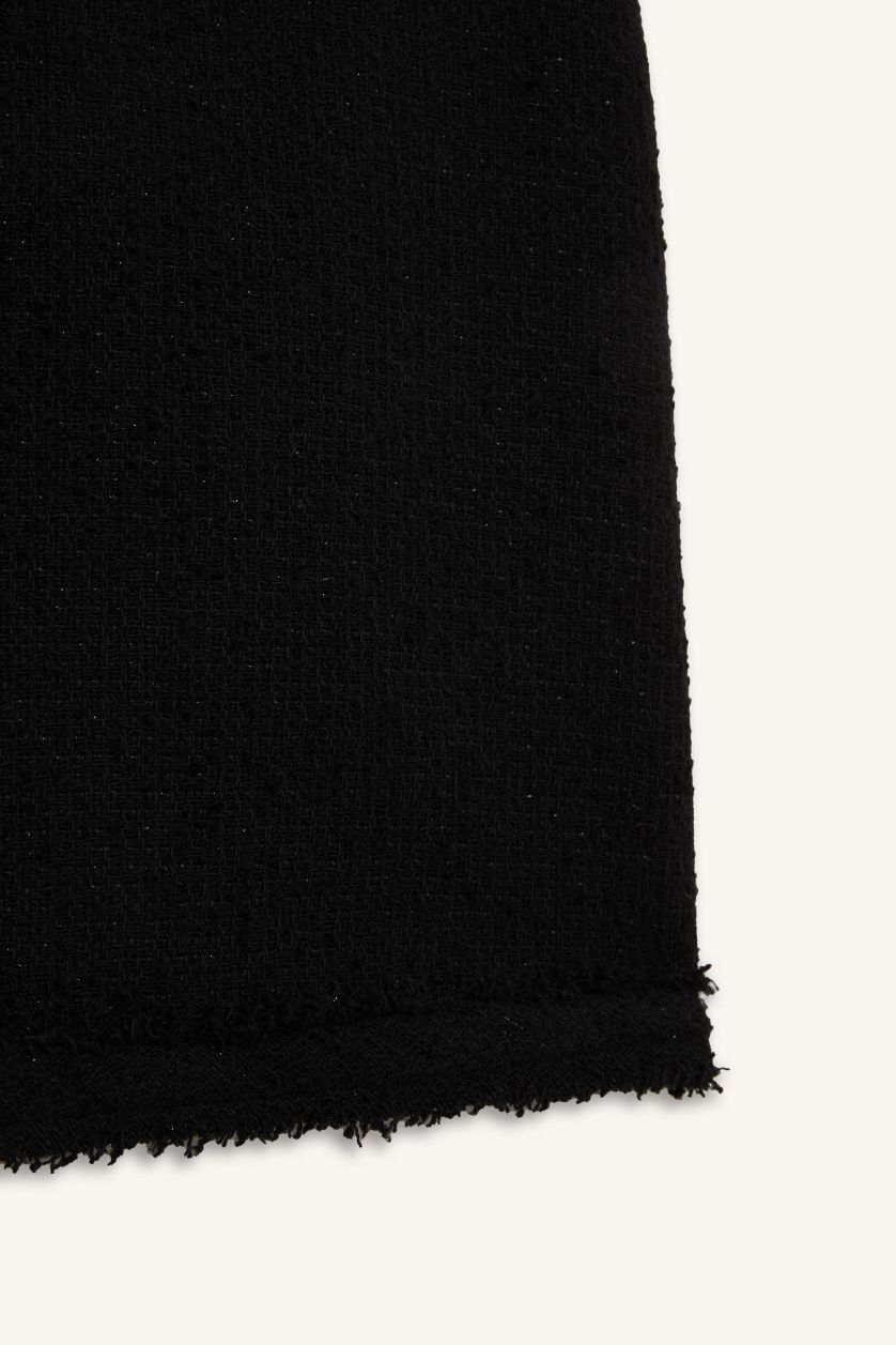 Kadın Siyah A Kesim Yüksek Bel Basic Düz Tweed Mini Siyah Etek