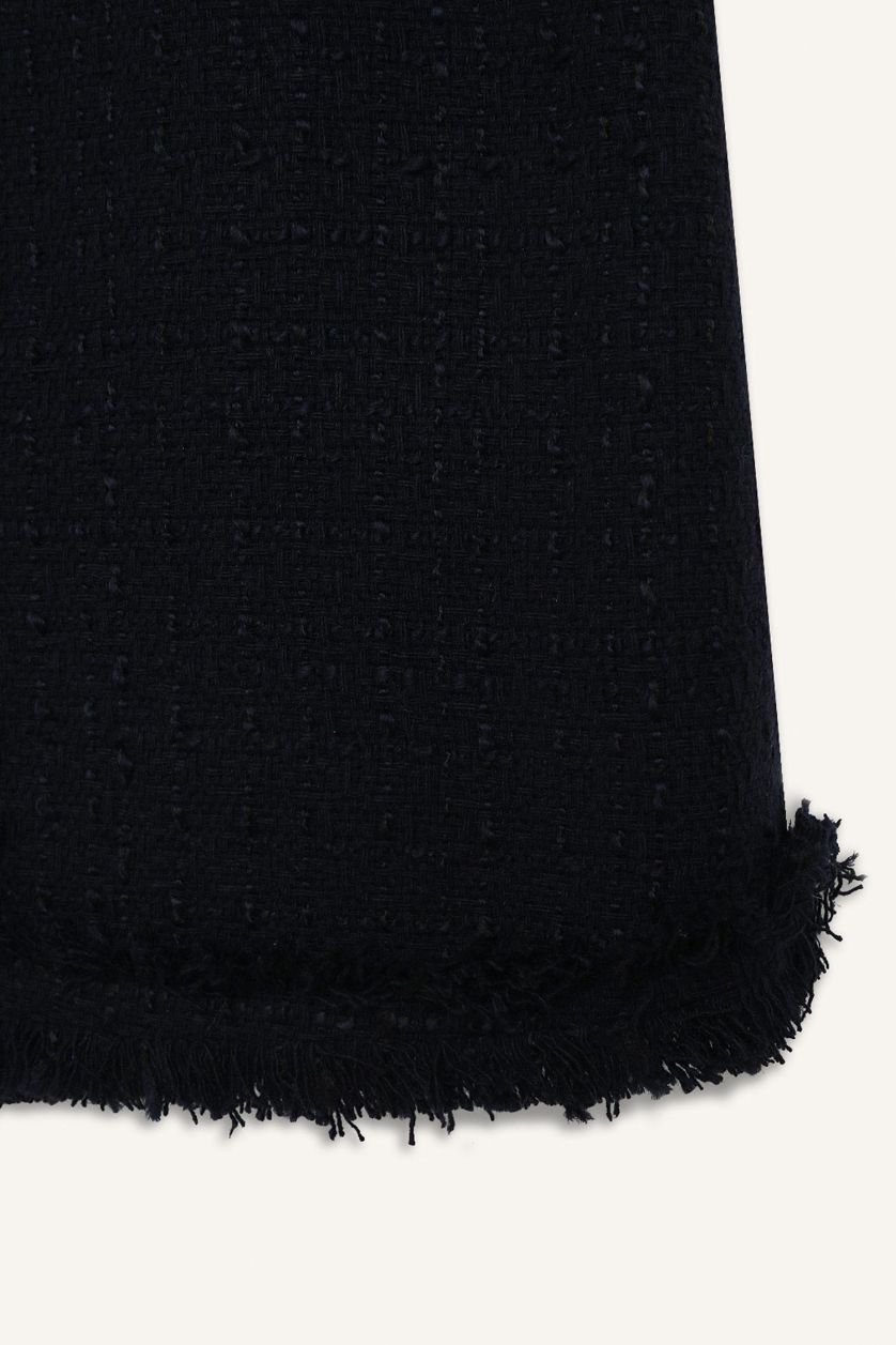 Kadın Lacivert 	A Kesim Yüksek Bel Basic Düz Tweed Mini Etek