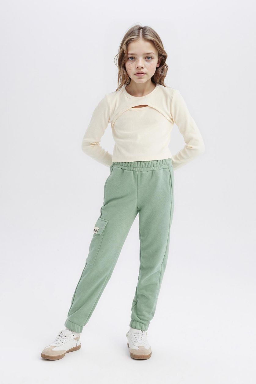 Girls & Teens Light Green Girl Elastic Waist Leg Cargo Jogger Sweatpants