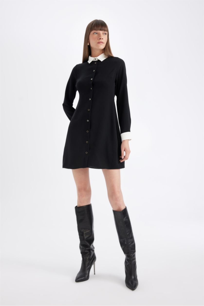 WOMAN Black Crepe Long Sleeve Mini Dress