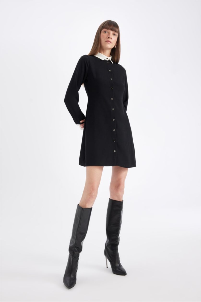 WOMAN Black Crepe Long Sleeve Mini Dress