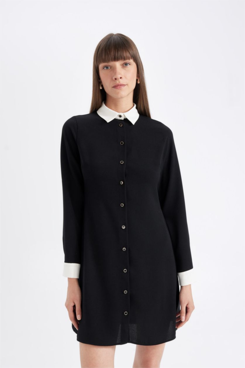 WOMAN Black Crepe Long Sleeve Mini Dress