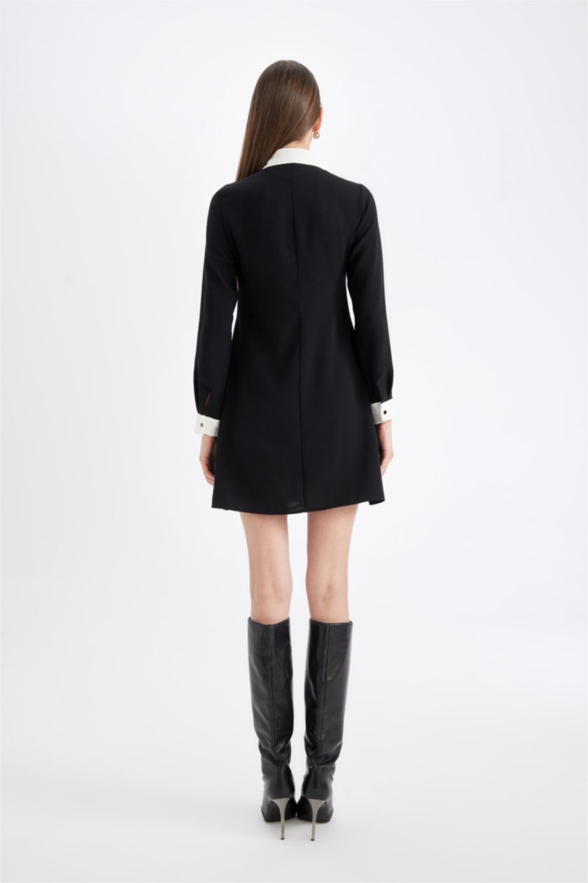 WOMAN Black Crepe Long Sleeve Mini Dress