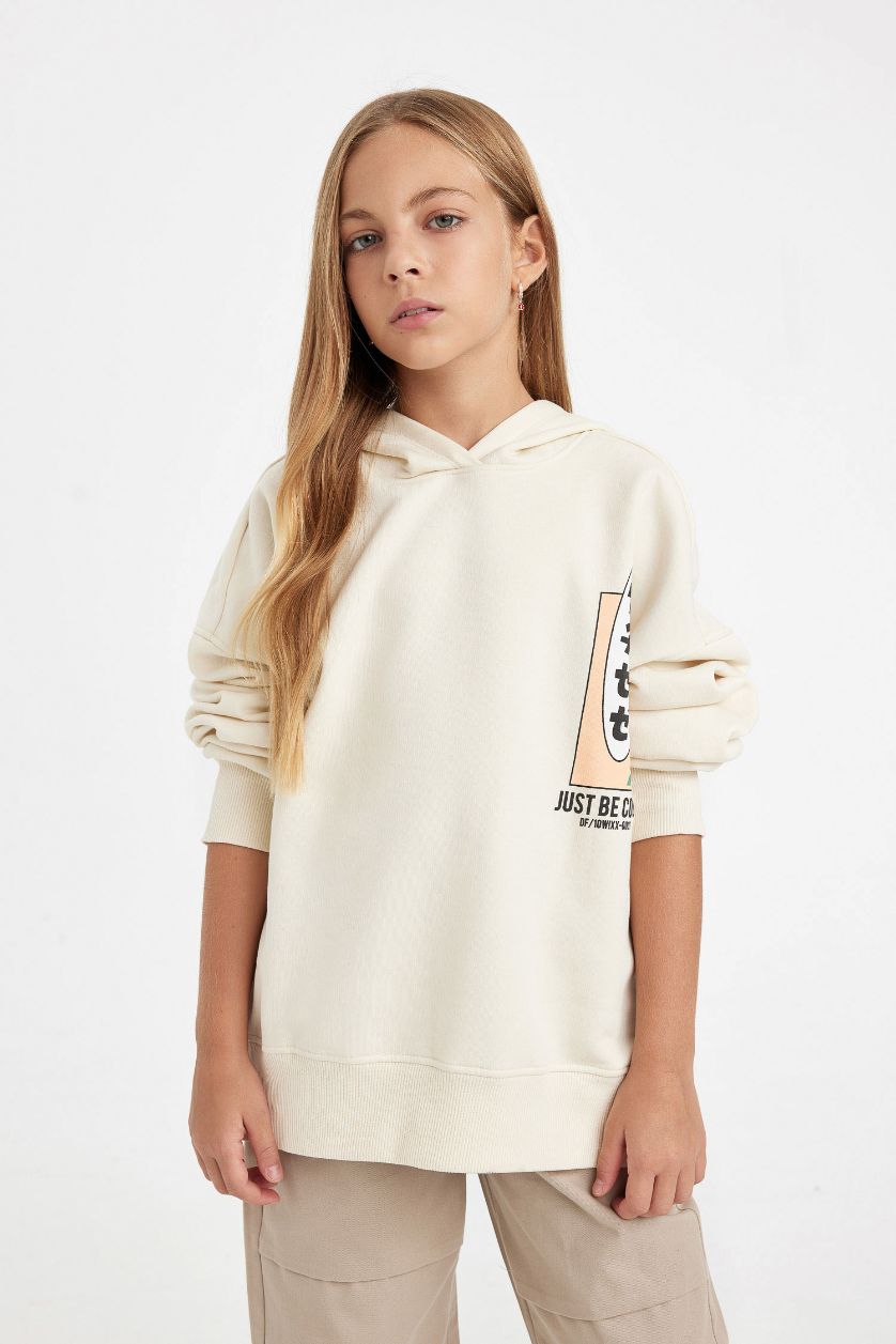 بناتي بيج فاتح هودي بناتي اوفر سايز بطبعة من الخلف