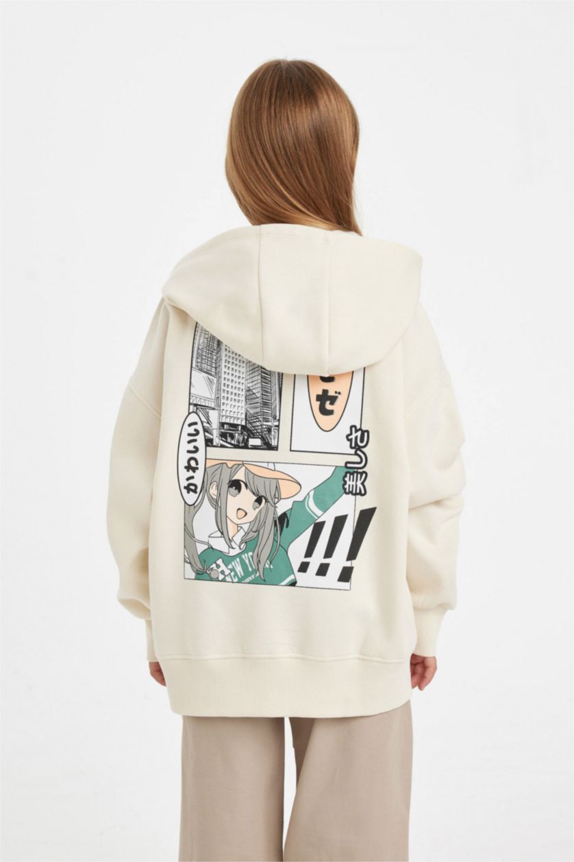 بناتي بيج فاتح هودي بناتي اوفر سايز بطبعة من الخلف