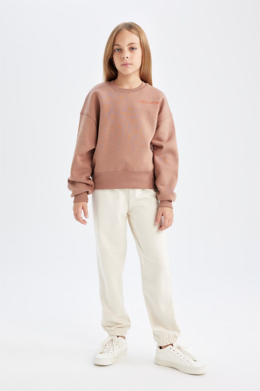 FILLES Marron Clair Sweat-shirt imprimé à Coupe Relax et à Col rond