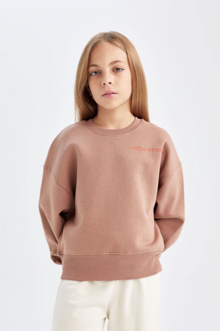 FILLES Marron Clair Sweat-shirt imprimé à Coupe Relax et à Col rond