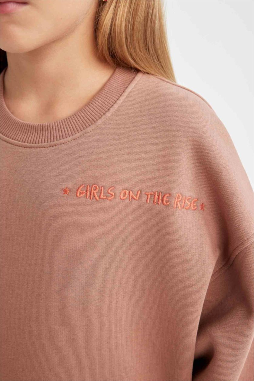 FILLES Marron Clair Sweat-shirt imprimé à Coupe Relax et à Col rond
