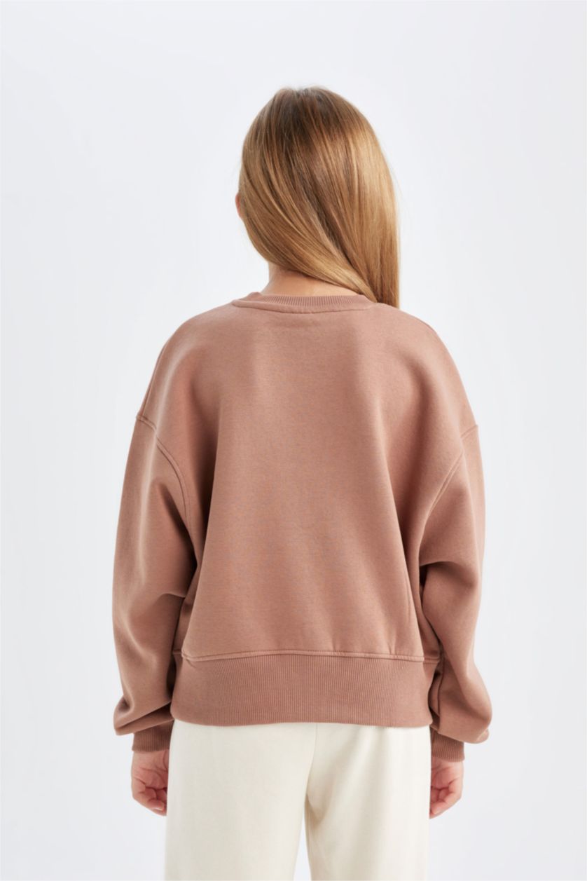FILLES Marron Clair Sweat-shirt imprimé à Coupe Relax et à Col rond