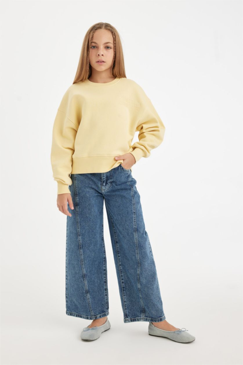 GIRLS & TEENS Yellow Girl Relax Fit Crew Neck Slogan Printed Sweatshirt