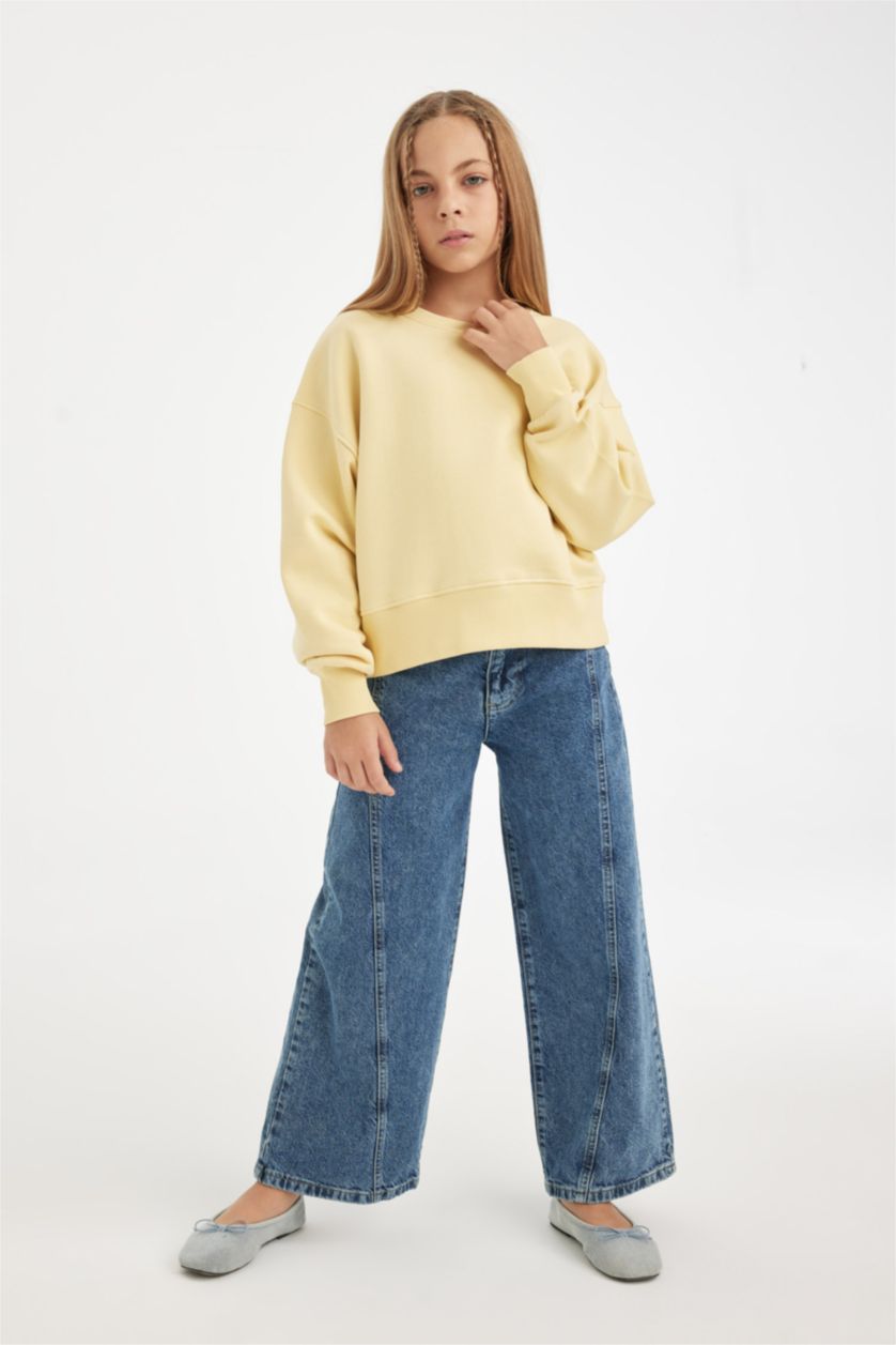 GIRLS & TEENS Yellow Girl Relax Fit Crew Neck Slogan Printed Sweatshirt