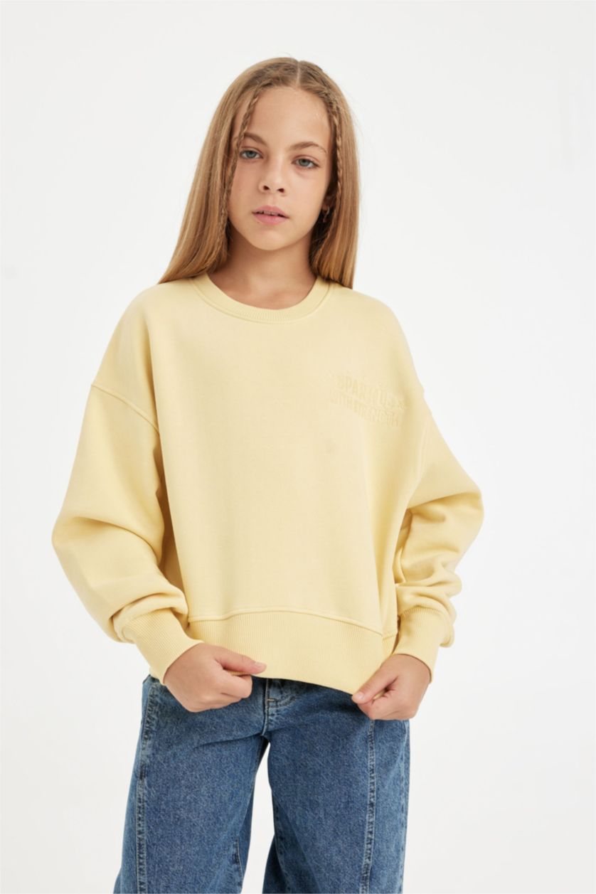 GIRLS & TEENS Yellow Girl Relax Fit Crew Neck Slogan Printed Sweatshirt
