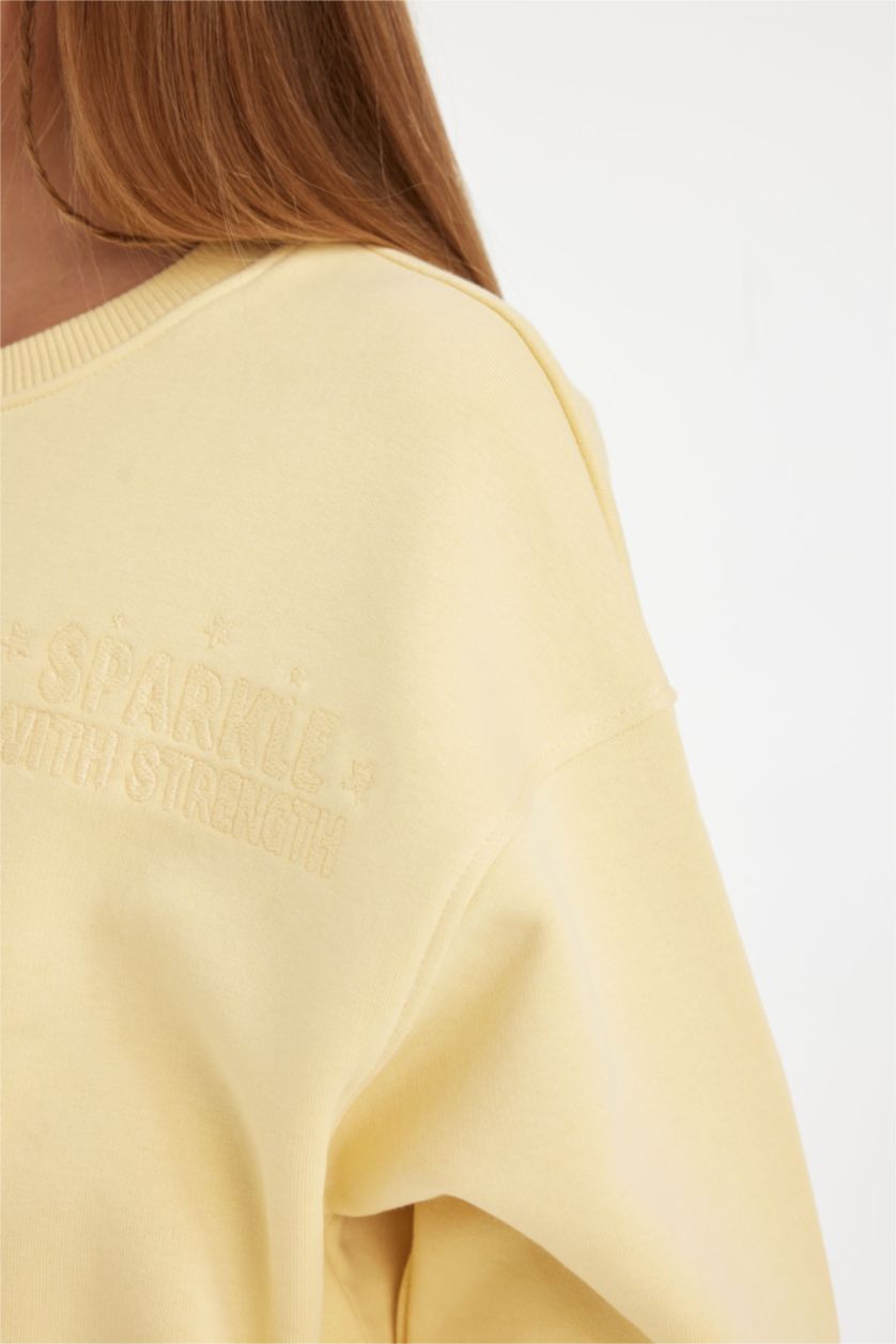 GIRLS & TEENS Yellow Girl Relax Fit Crew Neck Slogan Printed Sweatshirt