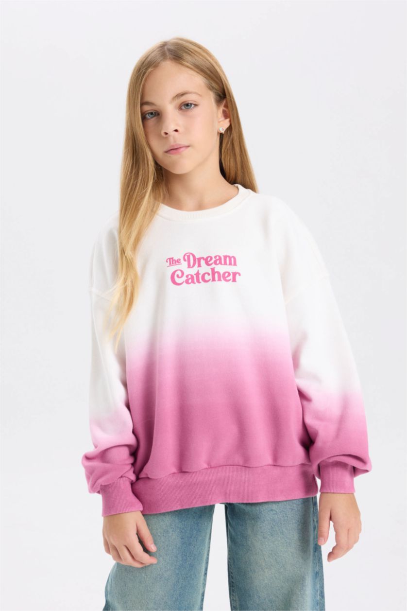 GIRLS & TEENS Pink Girl Oversize Crew Neck Printed Sweatshirt
