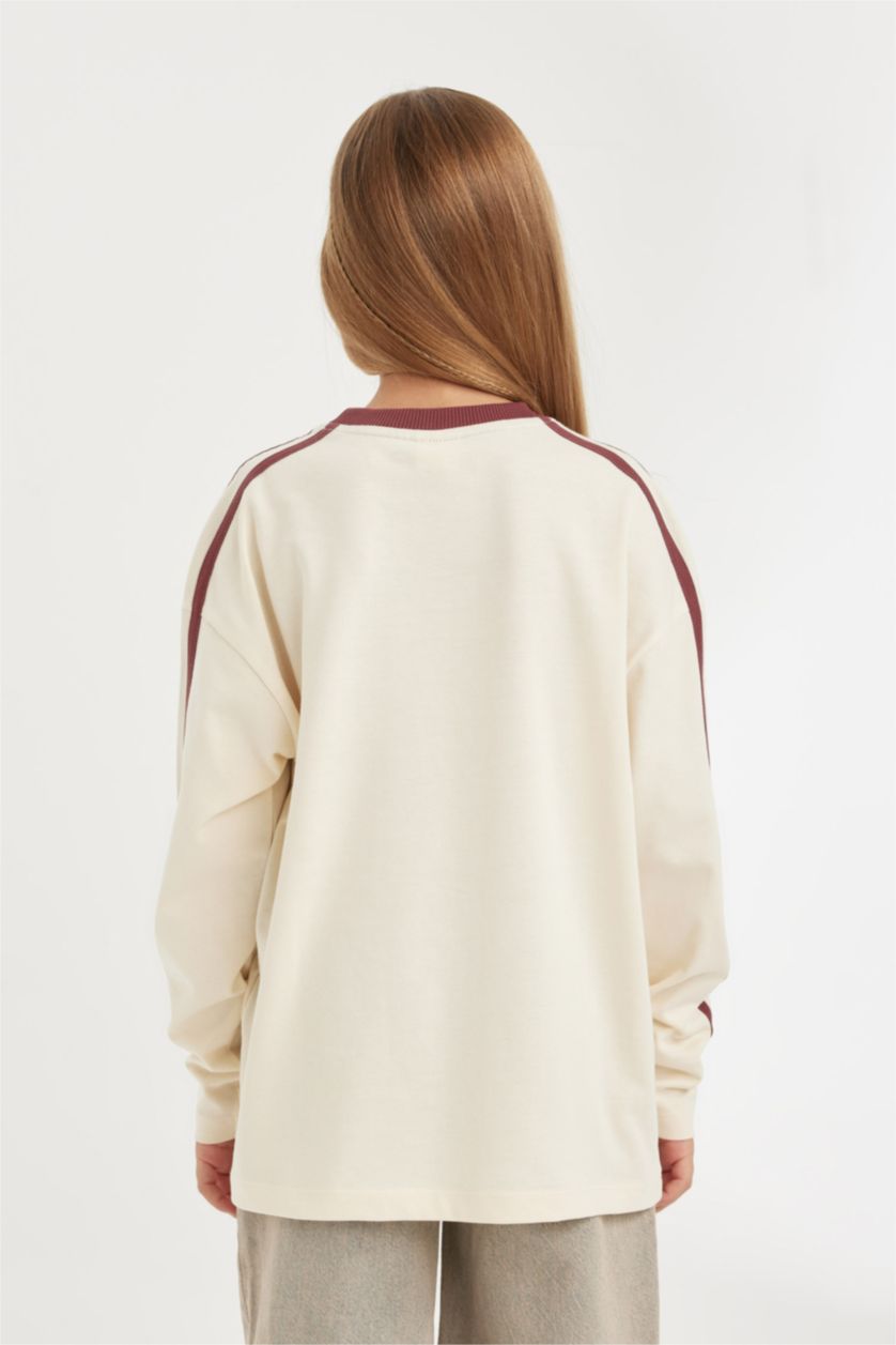 GIRLS & TEENS Ecru Girl Oversize Crew Neck Printed Long Sleeve T-Shirt