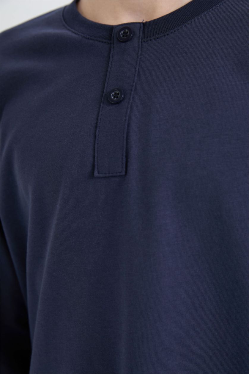 GARÇONS Marin Ensemble Pyjama à manches longues à col rond et bas rayé pour Garçon