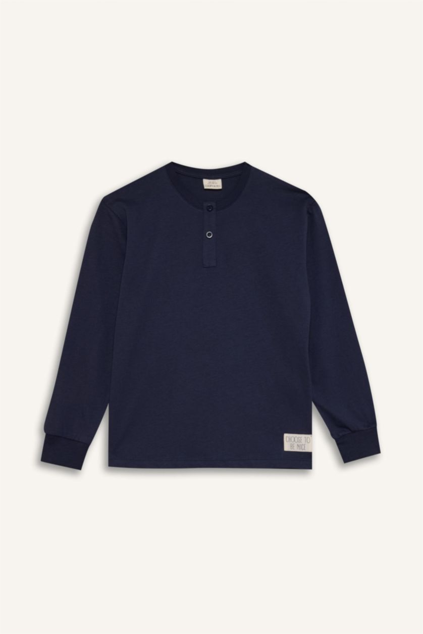 GARÇONS Marin Ensemble Pyjama à manches longues à col rond et bas rayé pour Garçon