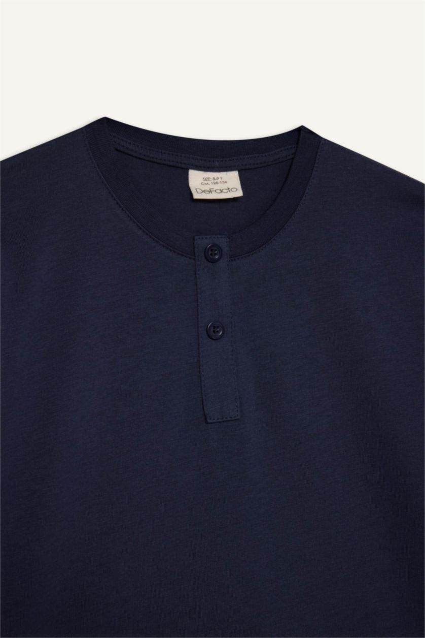 GARÇONS Marin Ensemble Pyjama à manches longues à col rond et bas rayé pour Garçon