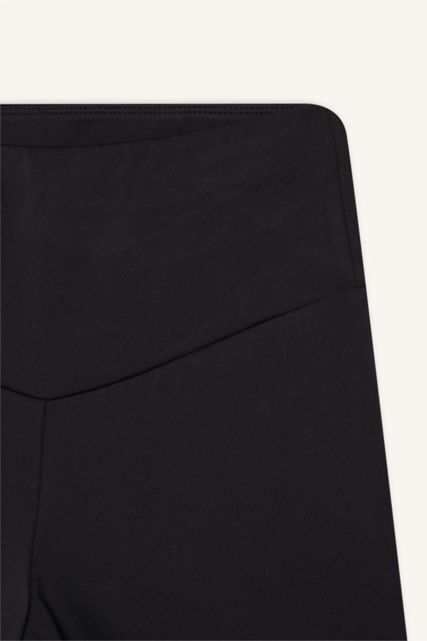 Kadın Siyah Siyah Beli Saran Esnek Biker Kısa Sporcu Tayt