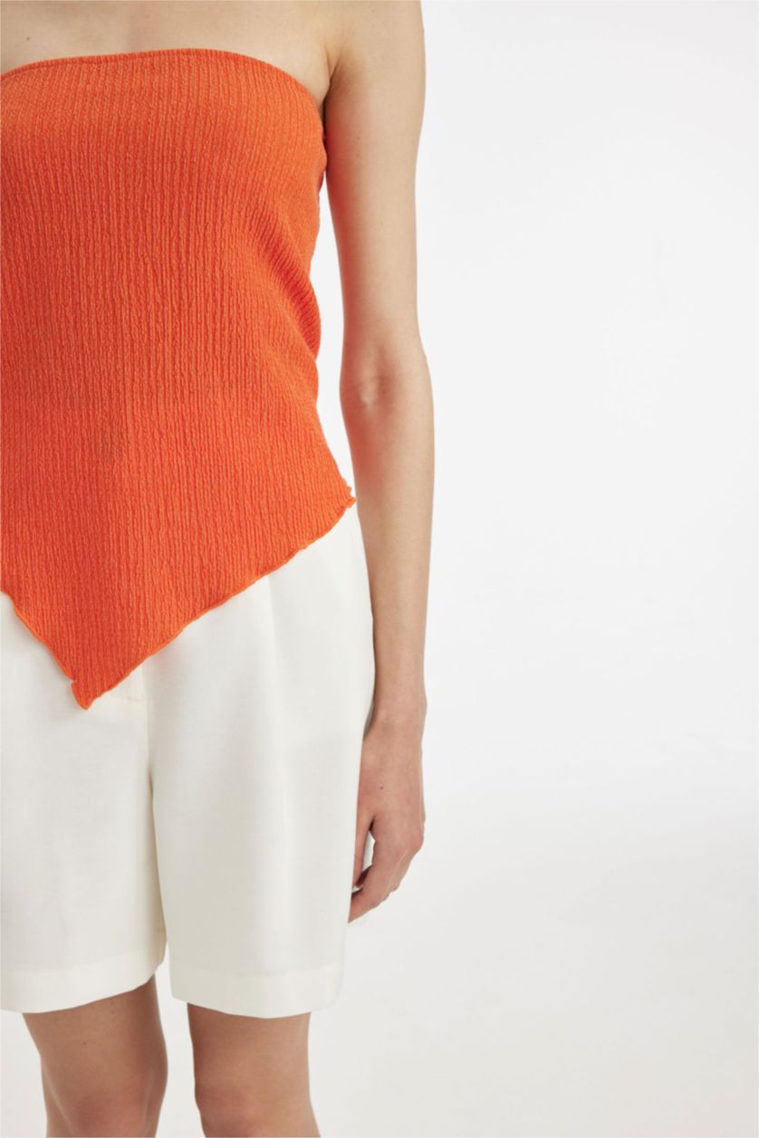 Kadın Turuncu Slim Fit Dar Kesim Straplez Bürümcük Bluz