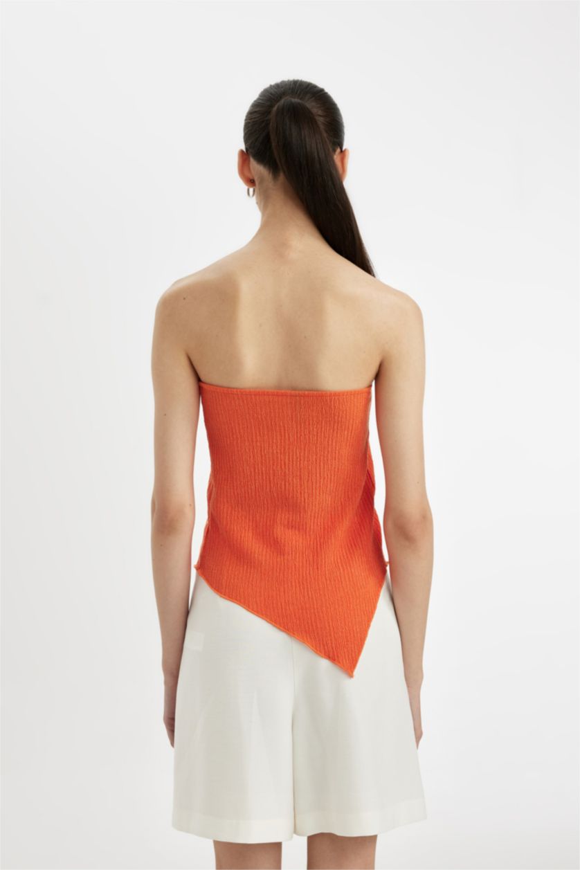 Kadın Turuncu Slim Fit Dar Kesim Straplez Bürümcük Bluz