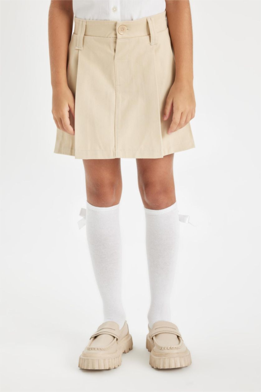 GIRLS & TEENS Light Beige Girl Pleated Gabardine Skirt