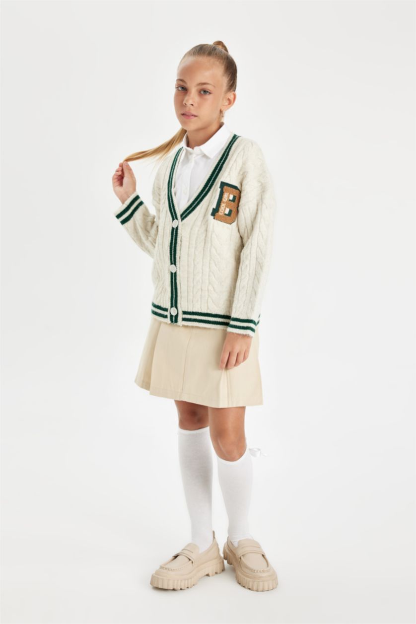 GIRLS & TEENS Light Beige Girl Pleated Gabardine Skirt
