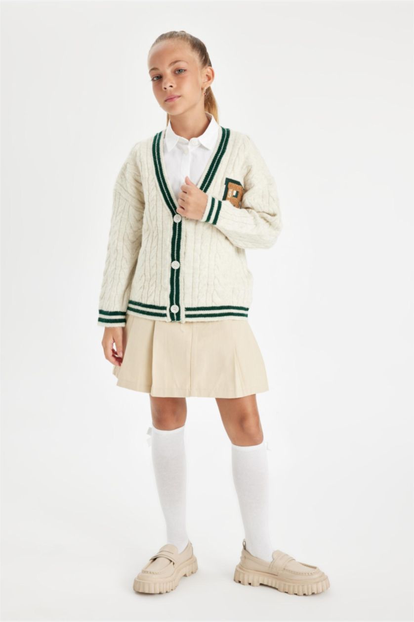 GIRLS & TEENS Light Beige Girl Pleated Gabardine Skirt