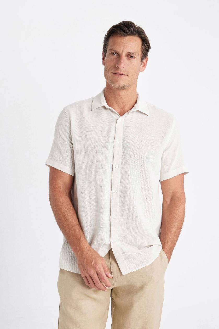 Erkek Taş Regular Fit Yazlık Polo Yaka Pamuklu Basic Düz Kısa Kollu Gömlek