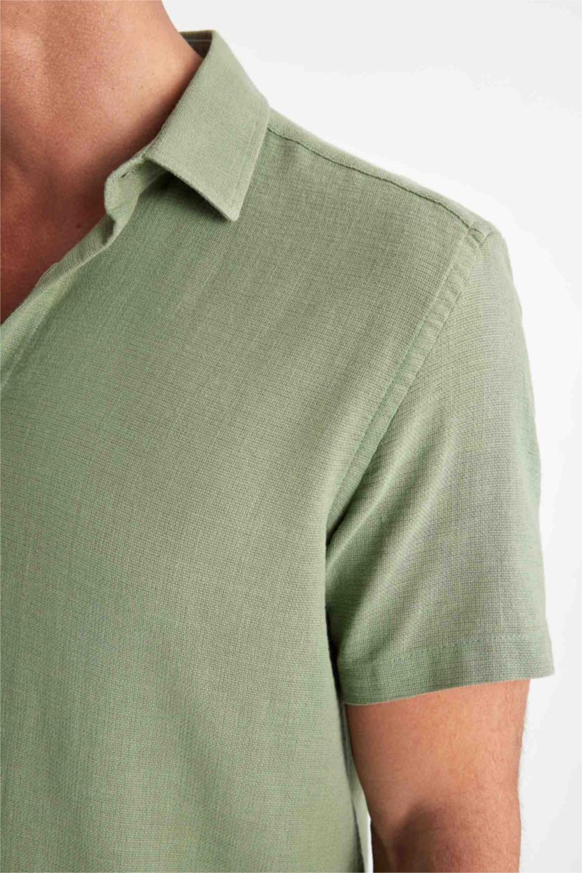 Erkek Açık Haki Regular Fit Yazlık Polo Yaka Pamuklu Kısa Kollu Gömlek