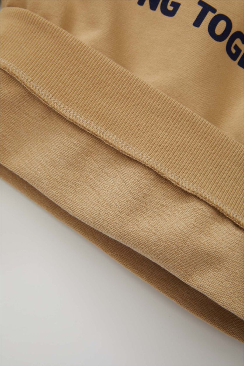 Erkek Bebek Bej Erkek Bebek 2'li Takım Baskılı Sweatshirt Beli Lastikli Eşofman Altı