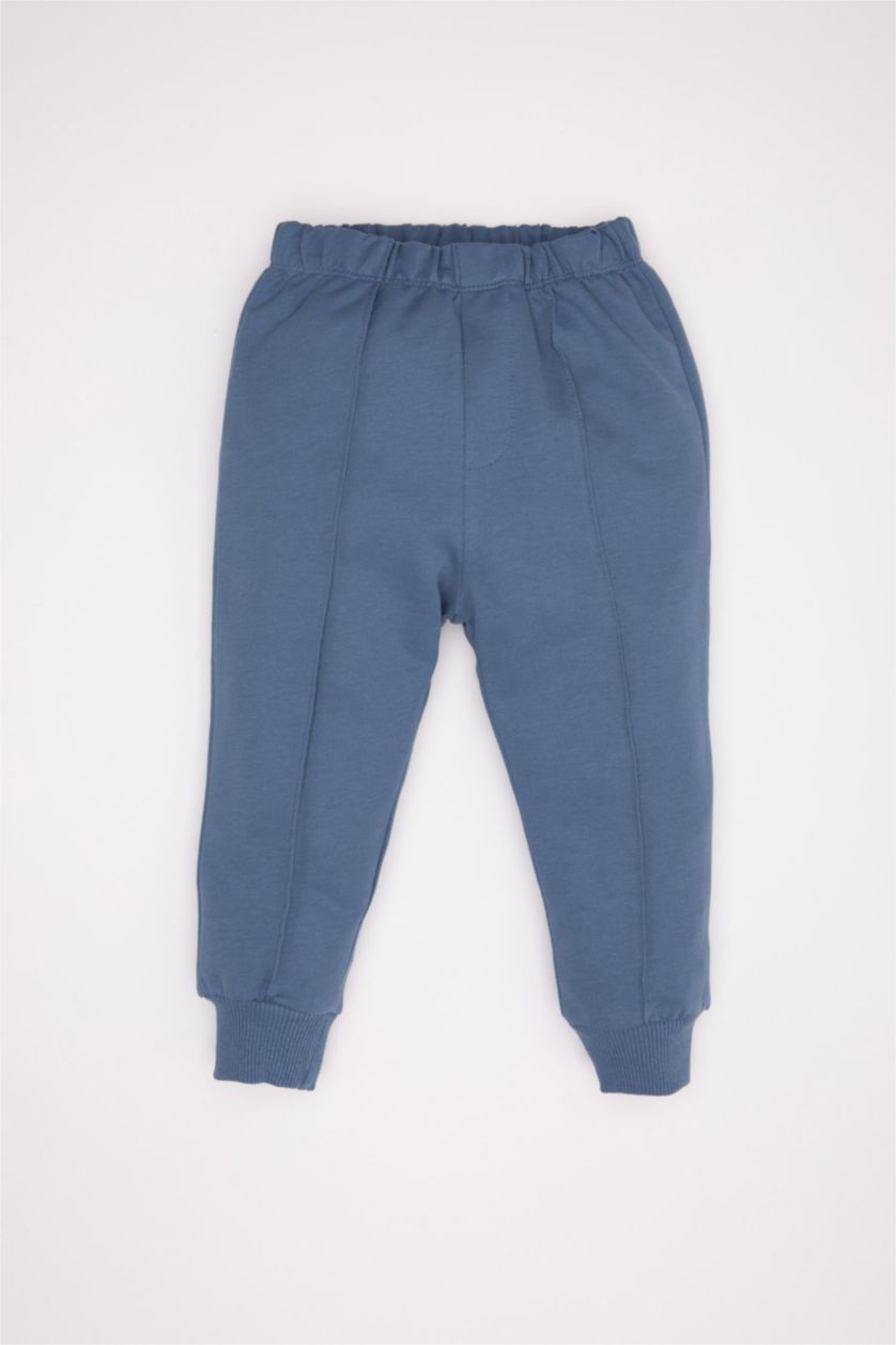 Erkek Bebek Açık İndigo Erkek Bebek 2'li Takım Baskılı Sweatshirt Beli Lastikli Jogger Eşofman Altı