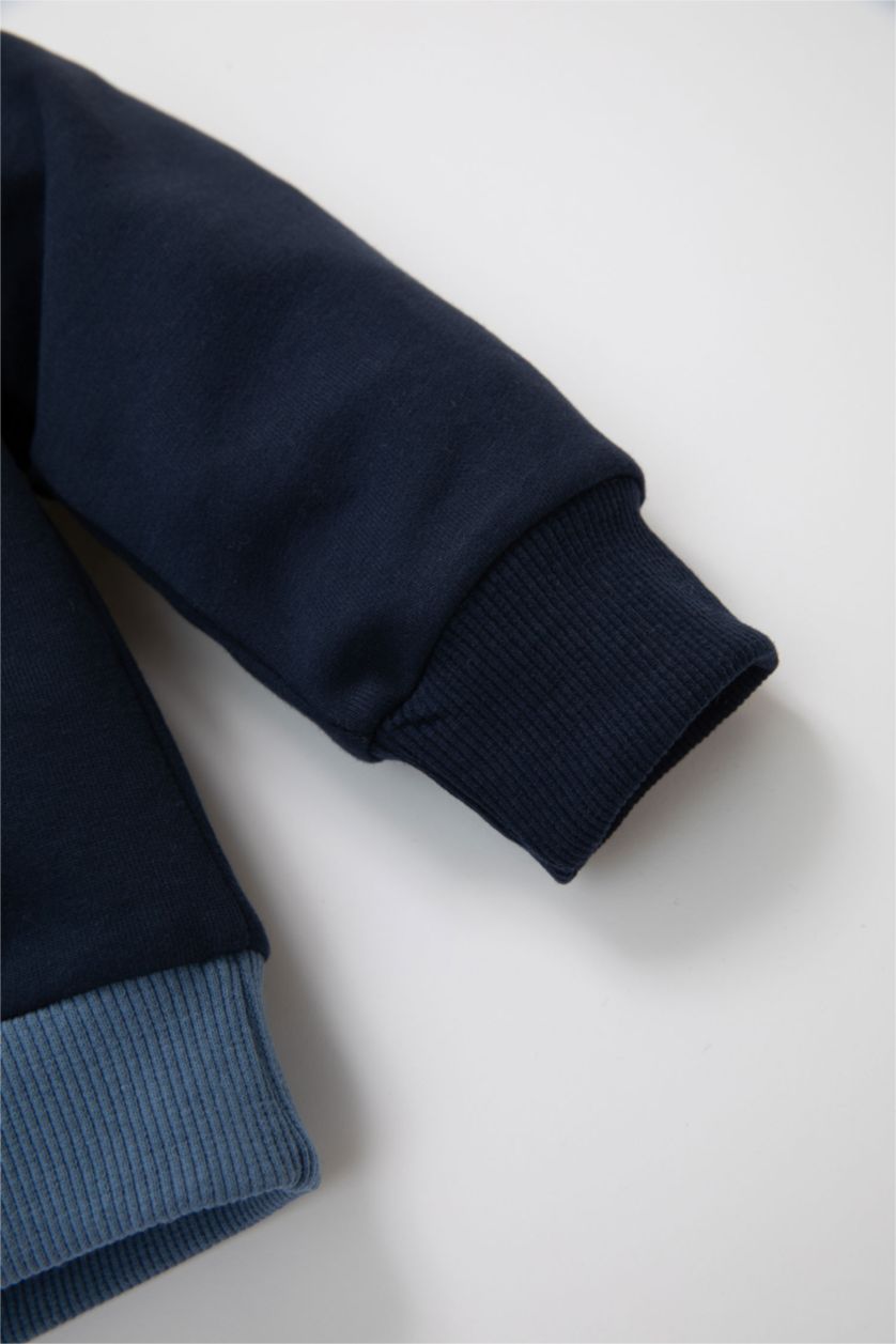 Erkek Bebek Açık İndigo Erkek Bebek 2'li Takım Baskılı Sweatshirt Beli Lastikli Jogger Eşofman Altı