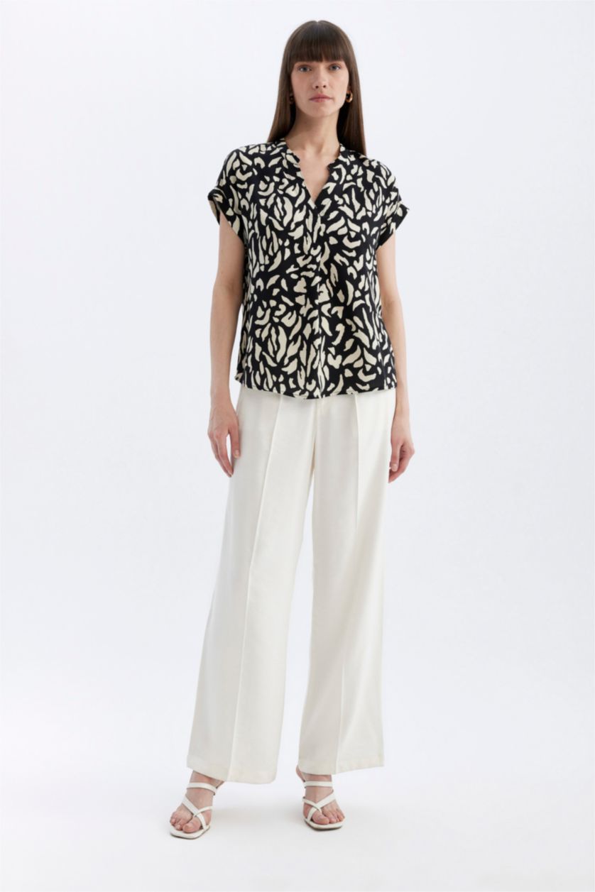 WOMAN Black Regular Fit Short Sleeve Blouse