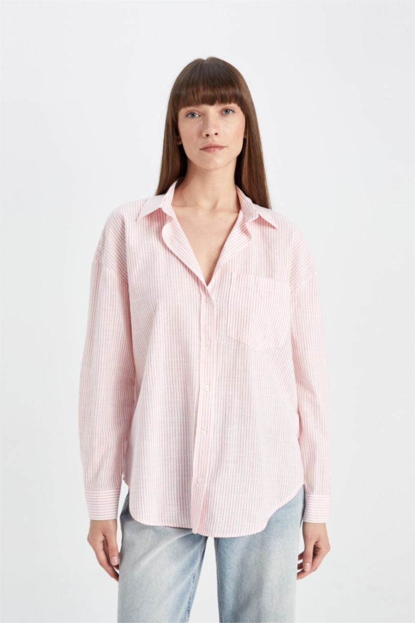 FEMME Rose Chemise Oversize à Manches Longues avec aspect en Lin