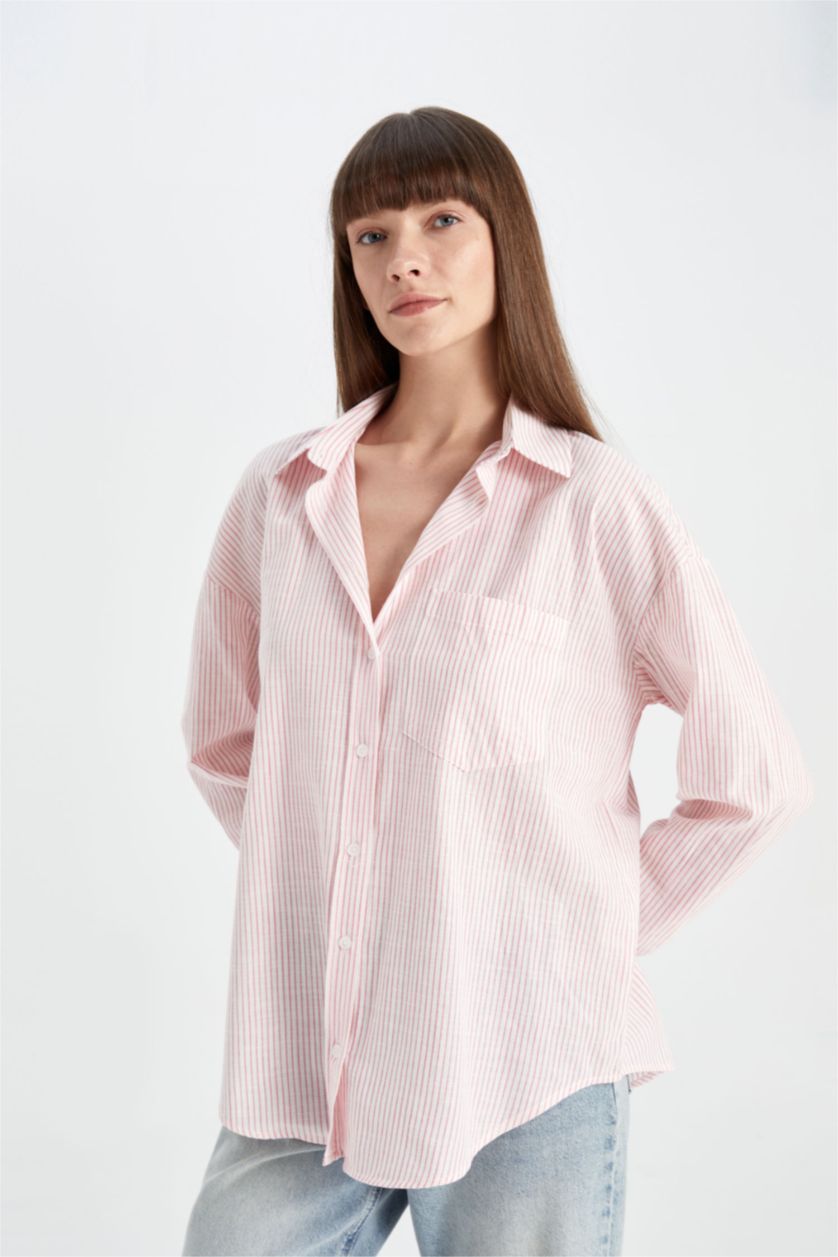 FEMME Rose Chemise Oversize à Manches Longues avec aspect en Lin