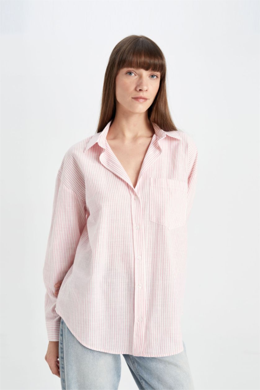 FEMME Rose Chemise Oversize à Manches Longues avec aspect en Lin