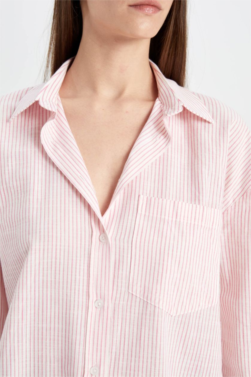 FEMME Rose Chemise Oversize à Manches Longues avec aspect en Lin