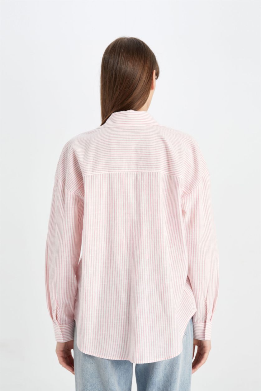 FEMME Rose Chemise Oversize à Manches Longues avec aspect en Lin