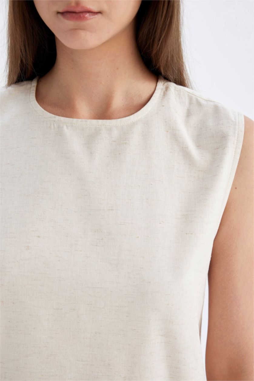 نساء Sade Ekru قميص طويل قطن قصة عادية بياخة مستديرة