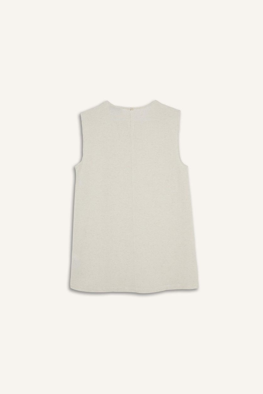 Woman Light Stone Regular Fit Crew Neck Basic Linen Blend Tunic