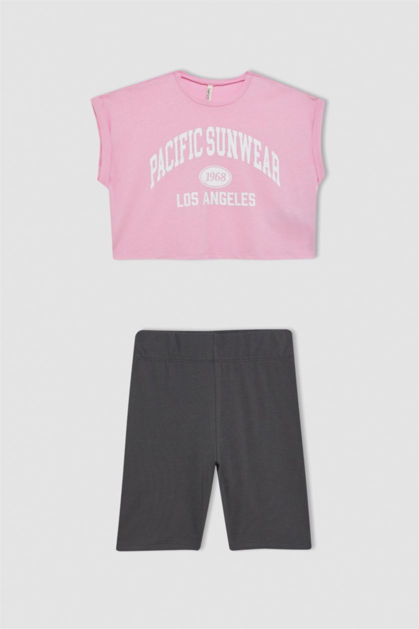 FILLES Rose Clair Ensemble de T-shirt imprimé à manches courtes et Leggings pour Fille