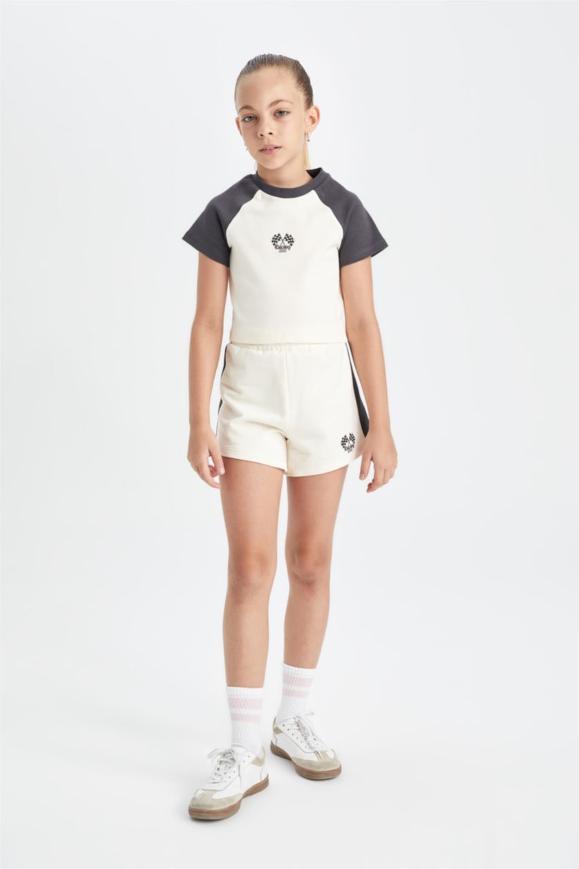 Kız Çocuk - Genç Kız Ekru 2'li Takım Tişört Şort Kız Çocuk