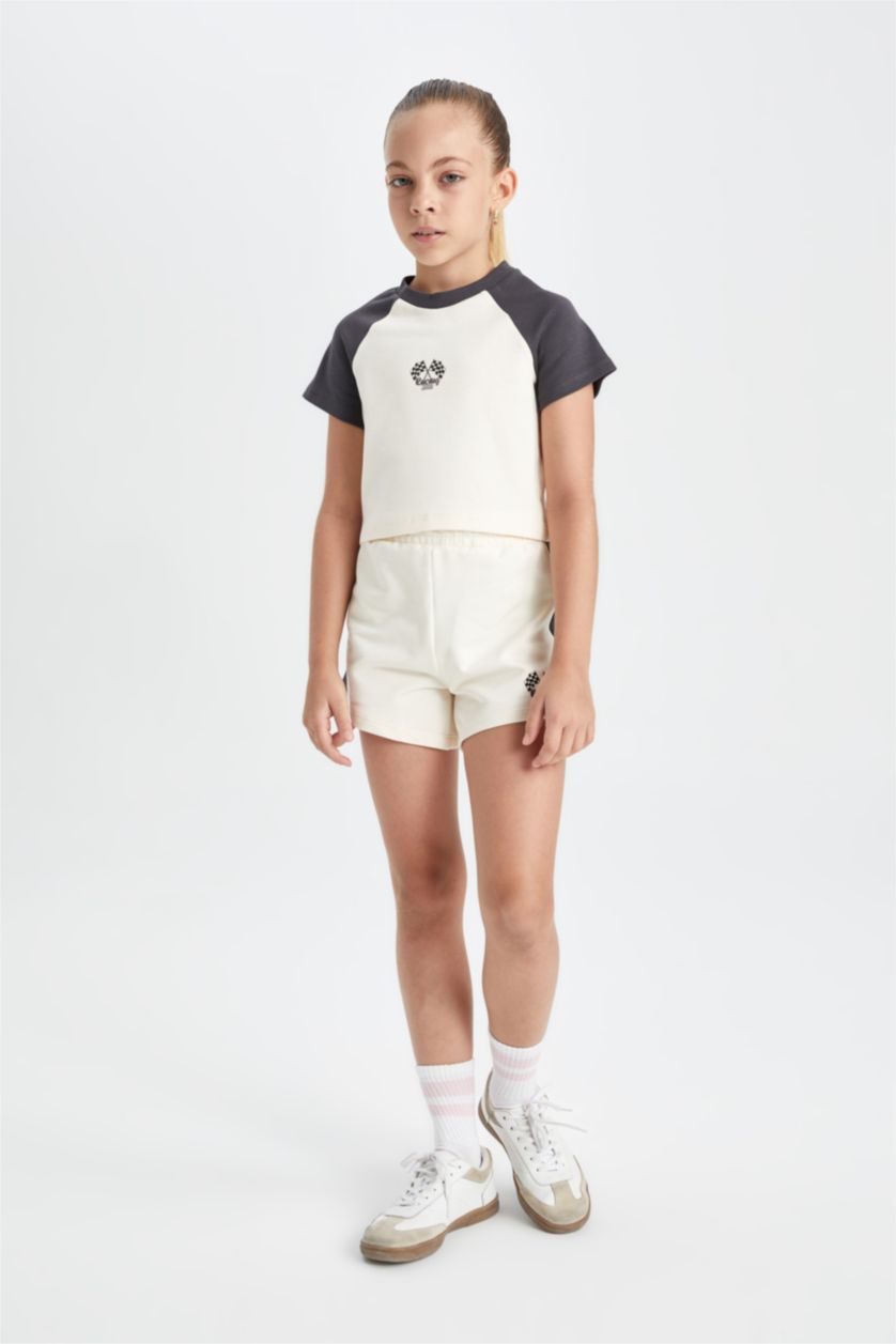 Kız Çocuk - Genç Kız Ekru 2'li Takım Tişört Şort Kız Çocuk