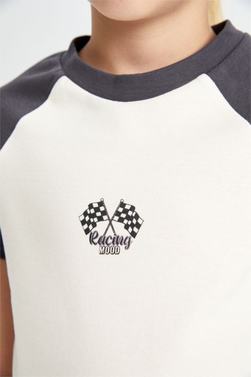 Kız Çocuk - Genç Kız Ekru 2'li Takım Tişört Şort Kız Çocuk