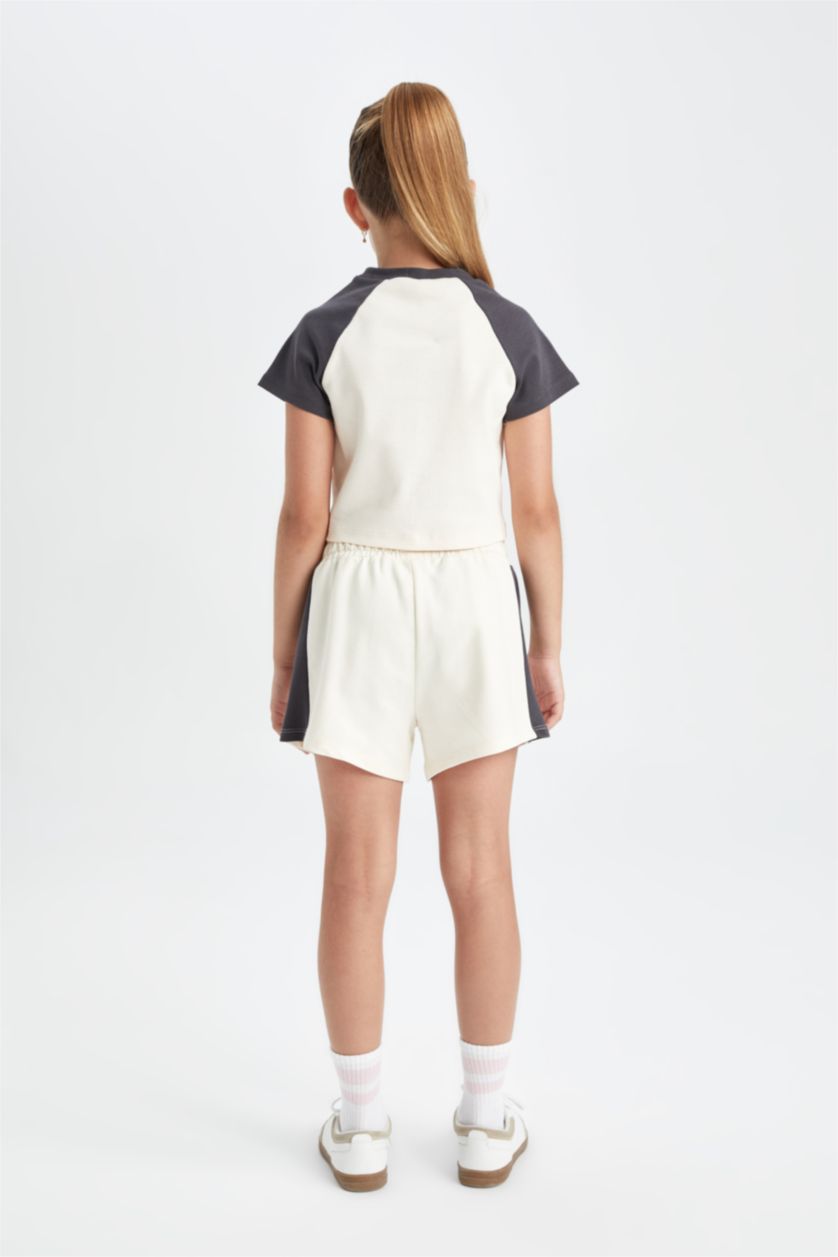 Kız Çocuk - Genç Kız Ekru 2'li Takım Tişört Şort Kız Çocuk